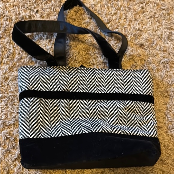 Talbots Black and White Herringbone Tote with Structured Design - Picture 4 of 4